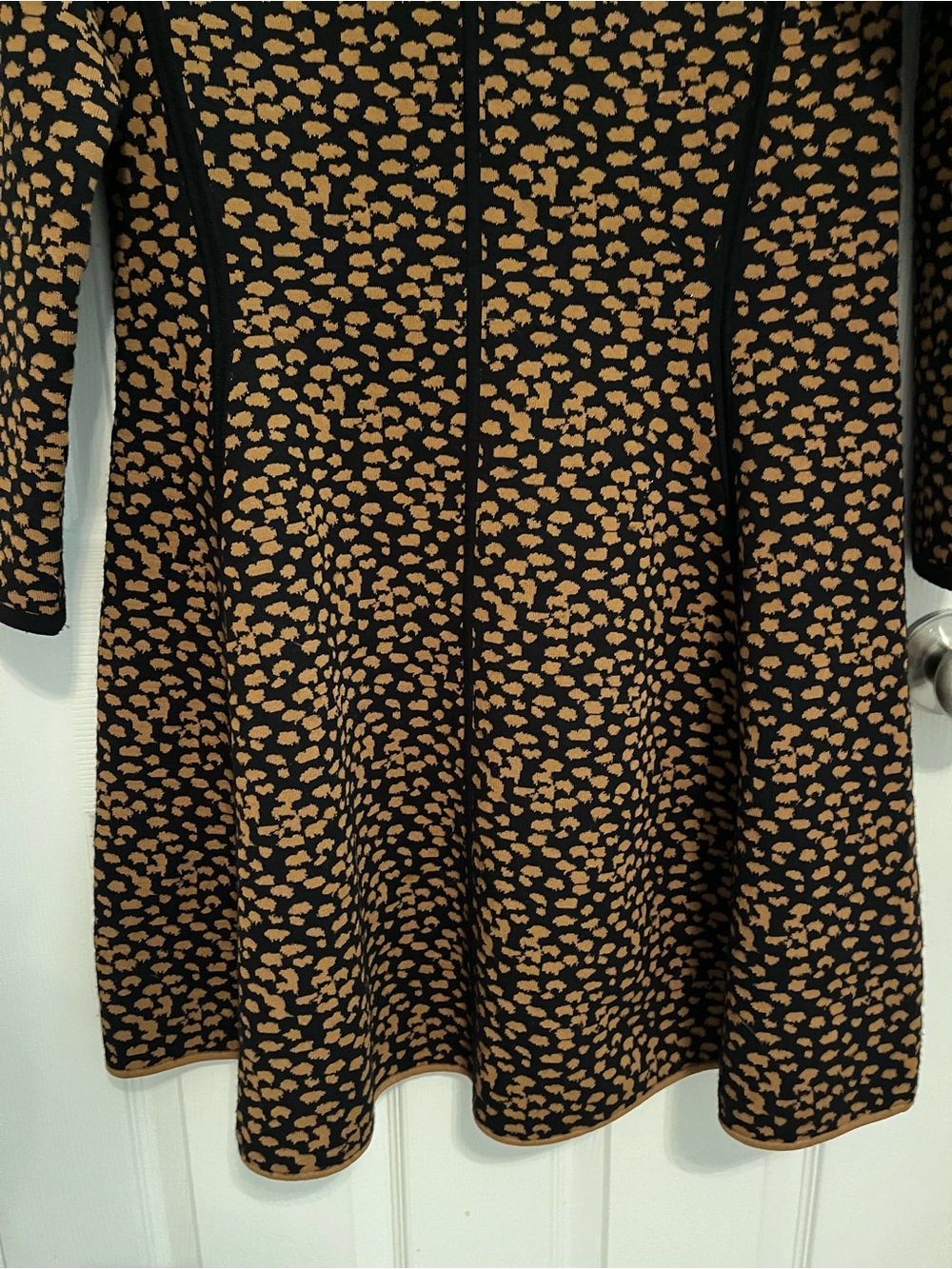 A.L.C. Leopard Print Knit Fit & Flare Mini Dress Black Brown Size Large - Picture 9 of 11
